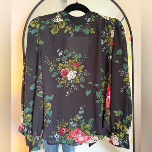 LOFT Black Floral Blouse